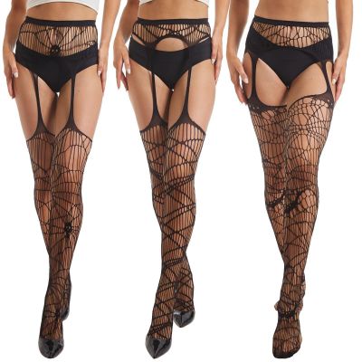 3 Pairs Halloween Fishnet Tights Black Fishnets Stockings Skull Spider Web Pa...