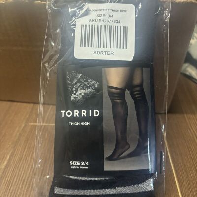 TORRID PLUS SIZE BLACK SHADOW STRIPE THIGH HIGH STOCKINGS 3/4