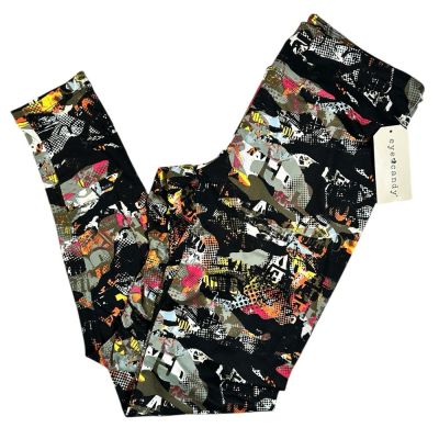 NWT Eye Candy Women’s Black Multi Color Motif Design Ankle Leggings - Size 1XL