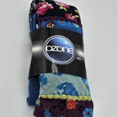 NOS Ozone Designs Multicolored PROVENCAL BLUE - Flowers / Stripes Socks TIGHTS