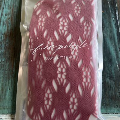 NWT Free People Geo Flower Net Red Dusty Rose Tights, One Size, NEW Unopened OS