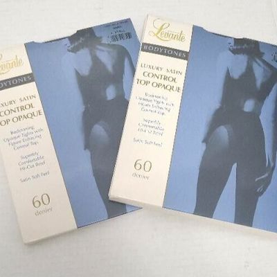 Lot of 2  LEVANTE Satin Control Top 60 Denier 4 XTALL Tights Pantyhose -MOKA