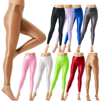 Womens Glossy Shiny Oil Thin Leggings Toeless Casual Yoga workout Fitness Pants