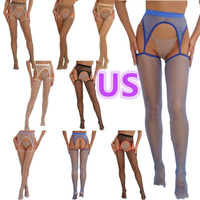 US Women's Suspender Tights Pantyhose Glossy Stockings Crotchless Footed Hosiery