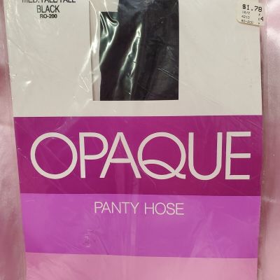 Black Pantyhose Size Med TALL Opaque Sandalfoot Nylon Tights Nos First Quality