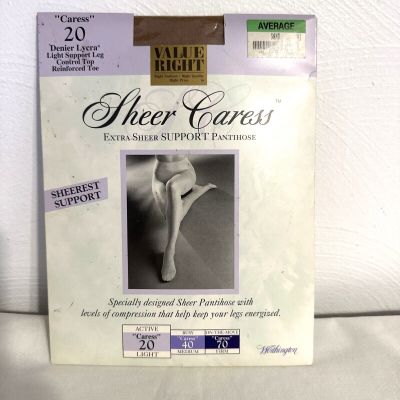 Vintage SHEER CARESS, EXTRA SHEER SUPPORT PANTYHOSE. Average Sand WORTHINGTON