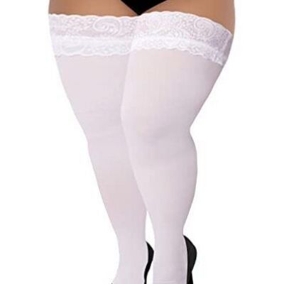 Plus Size Thigh High Stockings Lingerie Silicone Lace Top One Size Plus White