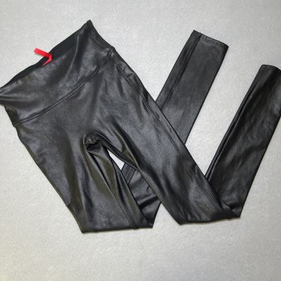 SPANX Black Faux Leather Leggings Size XS EUC