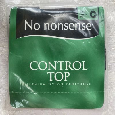 No Nonsense Control Top Pantyhose Size Q Black Sheer Toe A49 One Pair New USA