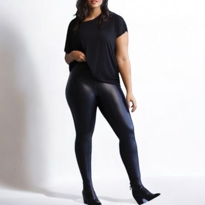 Commando Perfect Control Faux Leather High Waisted Leggings in Black Size 2X