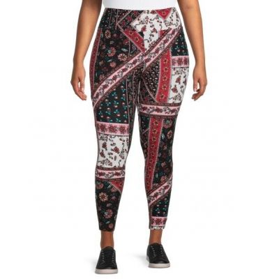 Terra & Sky  NEW?Woman's PLUS High rise legging's size 1X~Ivory/red/pink paisley