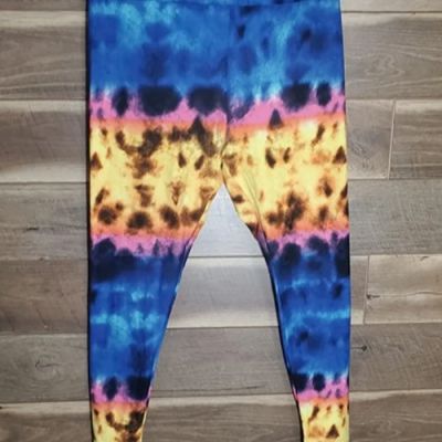 LuLaRoe Leggings Tall and Curvy 2 Size 18+ Multi Color Blue Pink Yellow