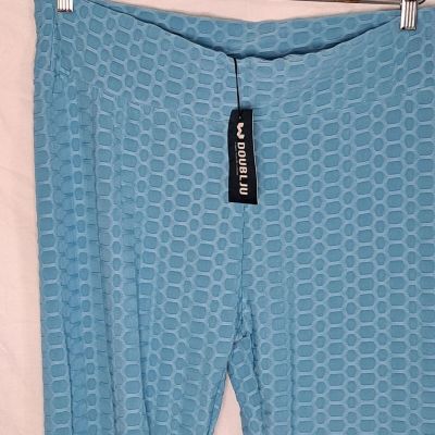 Doublju Leggings Turquoise Plus Size 2X Light Blue NWT Honeycomb Pattern