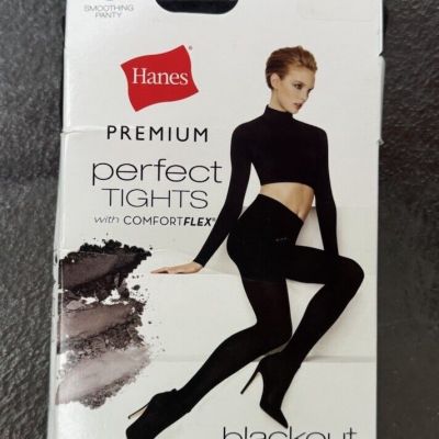 HANES Size Large Black Premium Perfect Tights with Comfort Flex - Blackout