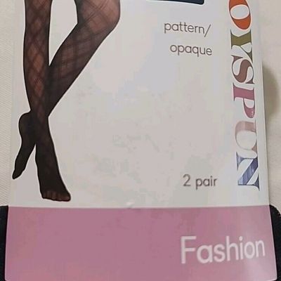 Size XXXL 2 Pr Joyspun Fashion Tights Black Dotted Sheer Navy Opaque