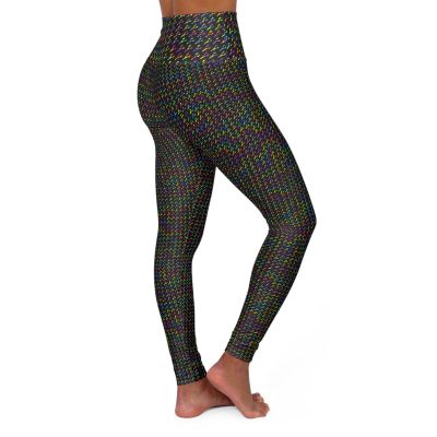 High-Waisted Black Houndstooth Yoga Leggings Colorful – Unique Activewear Style