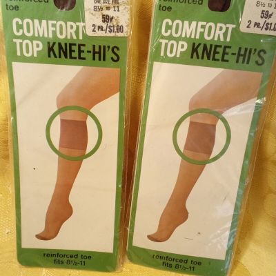 2 Pkgs NOS Comfort Top Knee Hi's Reinforced Toe, fits 8 1/2 to 11, NEW