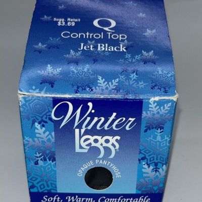 Winter Leggs Pantyhose Size Q Queen Black Control Top 1998 Jett Black