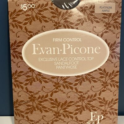 VTG Evan Picone Pantyhose Lace Sz Ample Firm Control Top Color Platinum