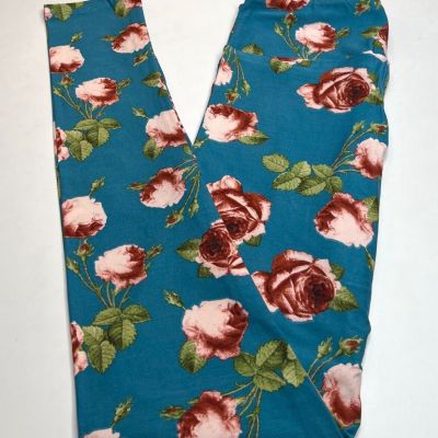 NEW LuLaRoe OS Legging BLUE RUST PEACH Cabbage ROSE Flower Leaf Vintage Romantic