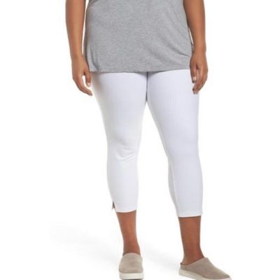 HUE Woman’s Plus Size 1X White Essential Denim Split Hem Capri Leggings NWT