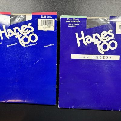 Two 1997 Vintage Hanes Too Size: CD Barely Black Sheer Pantyhose Style 117 137