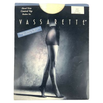 Vassarette Pantyhose Medium Long Ivory Floral Control Top Shadow Toe Style 9071A