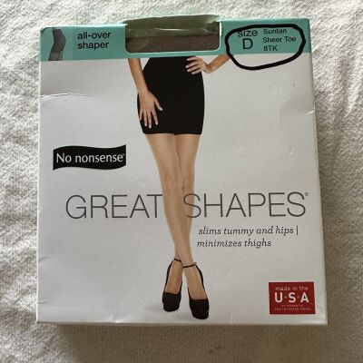 NO NONSENSE All Over Shaper Pantyhose Size D Suntan Sheer Toe  8TK