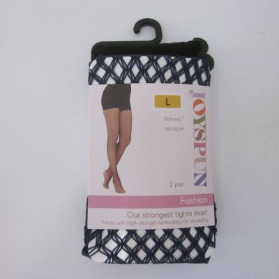 NWT JOYSPUN 2 Pair Navy Fishnet & Black Opaque Tights Hosiery Sz L