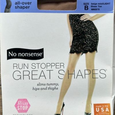 No Nonsense Run Stopper Great Shapes Size B Beige Mist/Light Sheer Toe USA Made