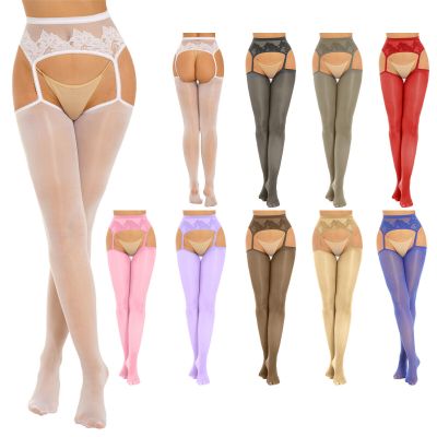 Womens Pants Glossy Pantyhose Patchwork Stockings Suspender Tights Thigh High