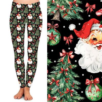 Christmas Tree Santa Candy Cane Ornament Women's Leggings TC2 Ex Plus Size 20-24