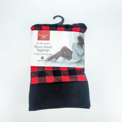 Britts Knits Fleece Lined Leggings Buffalo Plaid Small Medium S M Red Holiday