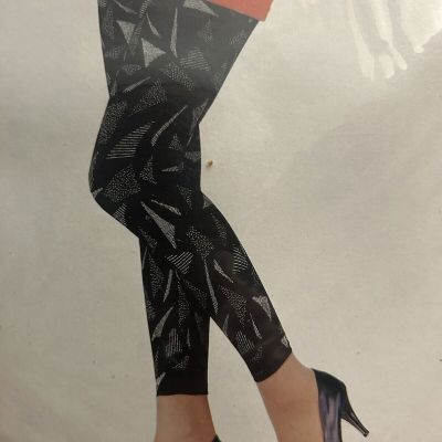 New 80's Soxland Footless Tights Black Geometric Nylon One Size 100 - 170lbs