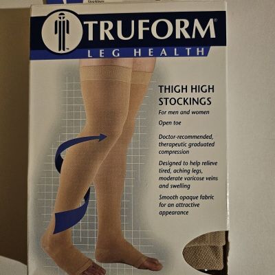 Truform Stockings Thigh High Open Toe Dot Top: 20-30 mmHg XL BEIGE (0868BG-XL)