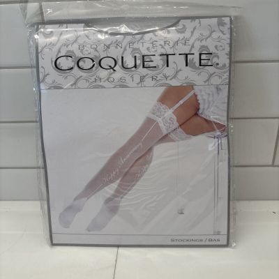 COQUETTE Hosiery Stockings Style 1910X White Sz OS/XL Happy Anniversary Printed