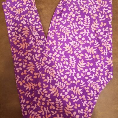 LuLaRoe Leggings OS, Purple/Pink Floral Leaves, NWT