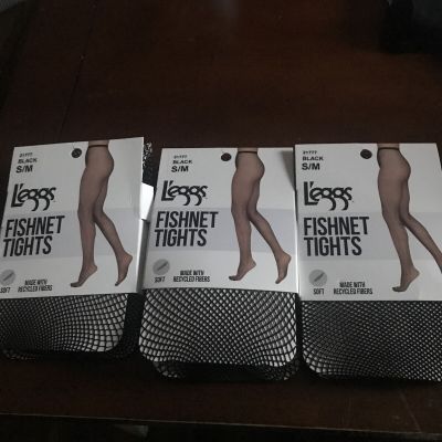 3 Pair Leggs Fishnet Tights Black S/M Soft 21777