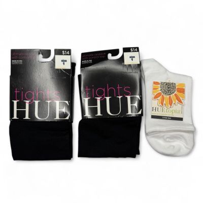 HUE Womens Ultimate Opaque Tights Size 1 - 2 Pair Black with Free Roll Top Sock