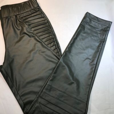 MA DARK OLIVE GREEN Faux Leather MOTO Shiny Leatherette LEGGINGS AC15