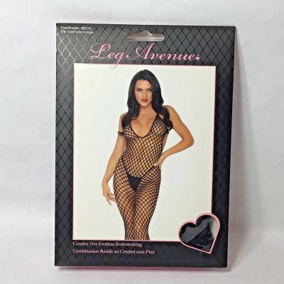 Crocket Net Bodystocking Scoop Neck Footless Fishnet Lingerie 80's Cosplay Black