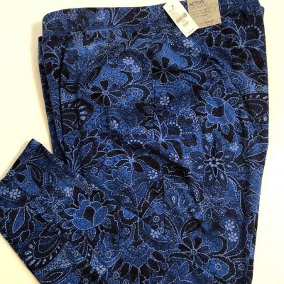 NEW Catherines Active Legging Pants Sz 5X Blue Floral Plus Stretch NWT