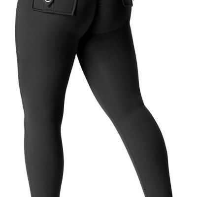 Leggings with Pockets for Women Charm Scrunch Workout Leggings V Cross Waist But