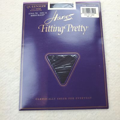 Vtg Hanes Fitting Pretty Pantyhose Size 1X Barely Black Day Sheer Reinforced Toe