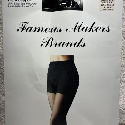 Famous Makers Brands Tummy Control Light Support Black Pantyhose Queen Size