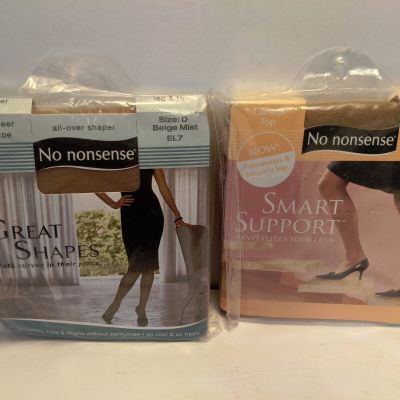 No Nonsense Pantyhose Nylons Lot of 2 All Over Shaper + Control Top Support NIP