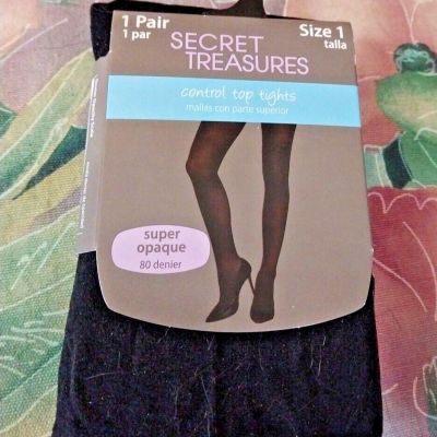 New Black Secret Treasures Control Top Tights Super Opaque 80 Denier Size 1