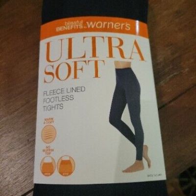 Warners New Ultra Soft Black Fleece Lined Footless Tights Size 2X/3X