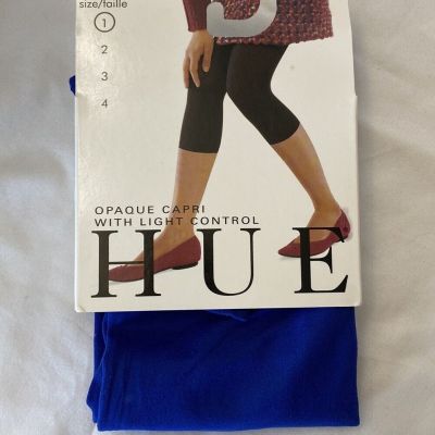 Hue Opaque Capri Tights w/ Light Control Top ~ Size 1 ~ Color Volt/Blue