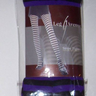 Stripe Tights Purple Black LEG AVENUE OSFM Costume Halloween Stockings Pantyhose